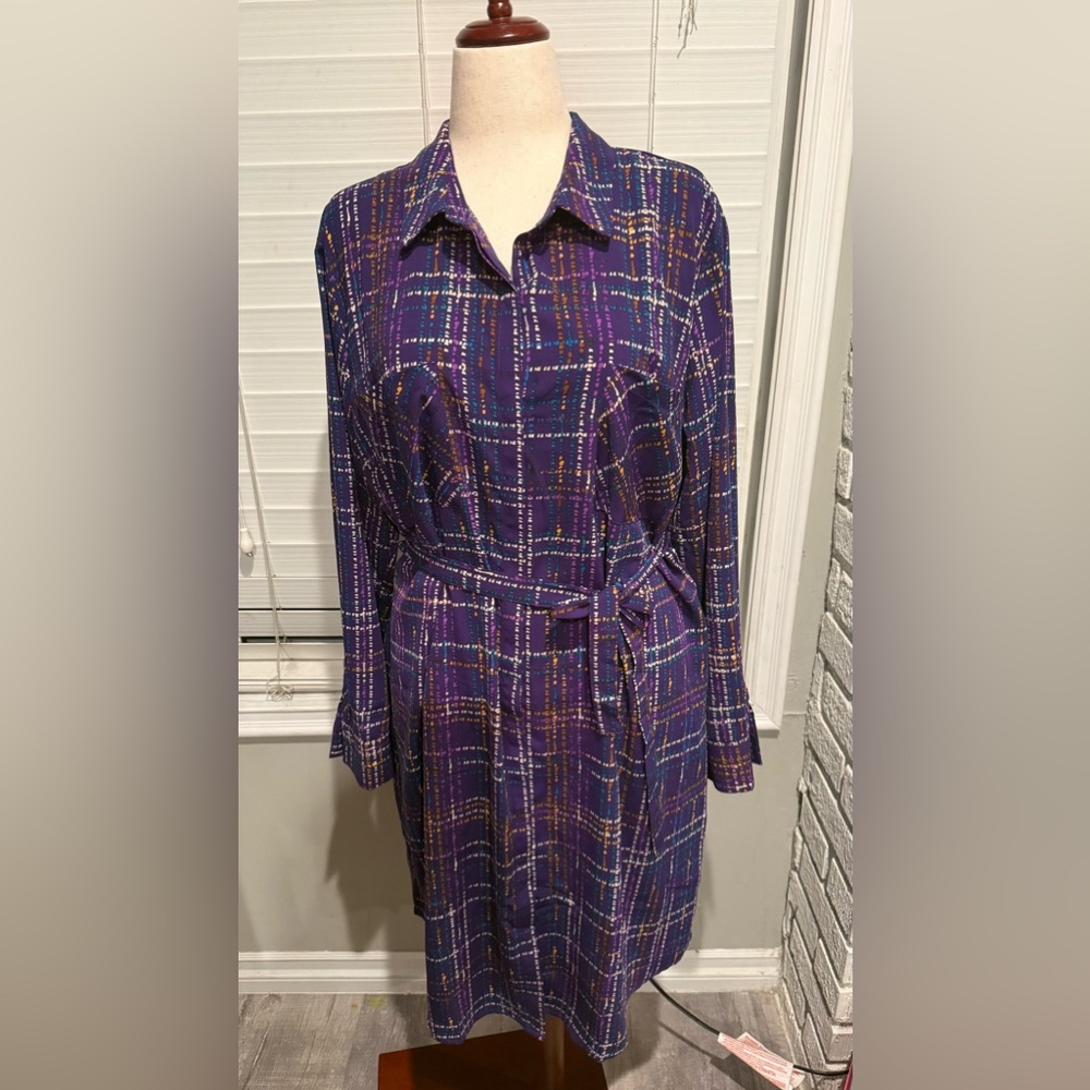Appleseed's Women's Purple Long‎ Sleeve Dress Shirt Style with Tie Waist